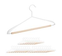 30x Grucce Appendiabiti per Armadio, Set Stampelle per Pantaloni, Magliette & Giacche, Metallo & Legno, L: 43 cm, Bianco