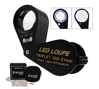 30x Ingrandimento Gioielli Loupe LED UV Luce 21mm Acromatico Tripletta Lente Ottico Bicchiere Tasca Gemma Ingrandimento Strumento Gioielliere, Francobollo Filatelica, Moneta Numismatico