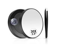 30X Magnifying Mirror, Small Magnifying Mirror with Suction Cup and Tweezers, Compact Mirror Set for Eyebrow Plucking 3.5 Inch