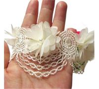 30x Pink Pearl Chiffon Flower Embroidered Lace Edge Trim Ribbon Floral Applique Fabric Handmade DIY Wedding Dress Sewing Craft(Beige)