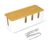 30x12x11CM Scatola Portaoggetti per Ciabatta, Scatola di Gestione dei Gavi con Coperchio in Bambù Scatola Portacavi, Organizzatore di Cavi da Scrivania Box per Nascondere i Cavi Elettrici