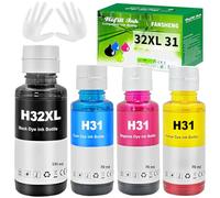 31 32XL Inchiostro Compatibile con HP 31 32 XL per Smart Tank 5105 5108 7305 7605 7005 7006 7008 7306 5106 per Smart Tank plus 570 580 585 670 530 555 655 Stampante (4 Pack, Nero/Ciano/Magenta/Giallo)