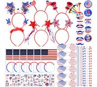 31 bomboniere patriottiche per feste di 6 collane, 6 bicchieri, 6 fasce, 12 baffi e adesivi per tatuaggi per celebrazione del 4 luglio, riunione dell'indipendenza, festa a tema, commemorazione del giorno della memoria