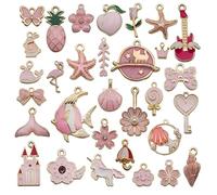 31 ciondoli rosa per la creazione di gioielli, gioielli in metallo smaltato, fatti a mano, accessori per braccialetti, adatti per la produzione di gioielli, ciondoli per portafogli, Lega di acciaio