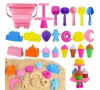 31 giocattoli di sabbia per bambini, giocattoli da spiaggia per bambini, stabili, con paletta per sabbia, secchio pieghevole, stampi per sabbia, sacchetti a rete, set da gioco per gelato fai da te