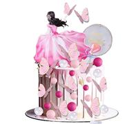 31 pezzi rosa farfalla principessa torta topper palline illusione fai da te tutto il buon compleanno tema decorazione festa rosa cuore bastone finto acrilico bianco rotondo decorazione torta