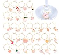 31 Pezzi Segnabicchieri Marcatori di Ciondoli per Bicchieri di Vino, Spiaggia a Tema Identificazione dei Tag Segna Bicchieri Calici Charms per Calici, Decorazioni per Feste Degustazione di Vini - Rosa
