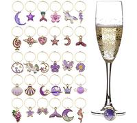 31 Pezzi Segnabicchieri Marcatori di Ciondoli per Bicchieri di Vino, Spiaggia a Tema Identificazione dei Tag Segna Bicchieri Calici Charms per Calici, Decorazioni per Feste Degustazione Vini - Viola