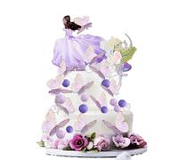 31 pezzi viola farfalla principessa torta topper, palla illusione fai da te tutto il buon compleanno tema festa decorazione cuore viola bastone finto acrilico bianco rotondo torta topper con fiore