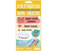 310 etichette personalizzate con icona. 200 etichette in tessuto termoadesive ecologiche + 110 adesivi impermeabili per scuola, asilo nido e casa di cura