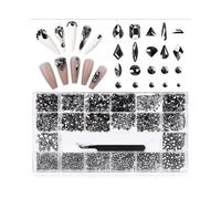 3100Pcs Professional Black Nail Rhinestones Kit Nail Art Crystal Rhinestones for Nails Mixed Shape Nail Gems Jewels with Rhinestone Picker Dotting Pen