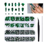 3120Pcs Kit di Gemme di Strass per Unghie Verdi EBANKU Nail Art Crystal Flatback Nail Jewel Gems Diamonds