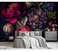 312x219cm Tessuto Non Carta da Parati Murale per Camera Floreale Arte Rosso Nero