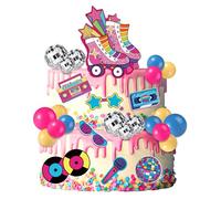 31pz Topper per Torta Pattini a Rotelle, Palle da Discoteca per Torta Retro Topper Torta 80 Anni e '90 Decorazioni per Torte a Tema Hip Hop Decorazioni per Feste con Pattini a Rotelle