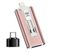 32~256GB Micro USB + 8 Pin+USB 3.0 4 in 1 Mobile Phone Computer U-Disk, Memory Stick Storage,Portable Flash Drive, for Easily Backup Photos Videos, Plug and Play (Pink, 128G)