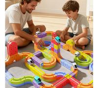32/48/88 pezzi Set flessibile di binari da corsa con treno elettrico e segnali stradali, set di giocattoli per bambini fai-da-te, adatto per bambini e bambine di 3-8 anni, regalo per feste di complean