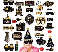 32 accessori per cabina fotografica per il 70° compleanno, per lui e lei, decorazioni per feste di compleanno in oro nero e oro, per donne e uomini, 70° compleanno, decorazioni per feste di compleanno