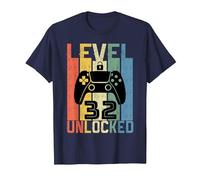 32 Anni Compleanno Regalo Videogiochi Level 32 Unlocked Maglietta, Uomo, Navy, L