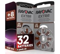 32 Batterie per Apparecchi Acustici Rayovac Extra Tipo 312 | 4+1 Blister da 8 Pile