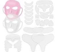 32 Cuscinetti in Silicone per Viso Torace Collo Riutilizzabili Patch Antirughe per Fronte Maschera Facciale Pad per Lifting Facciale Cerotti Antirughe per Occhio Bocca (Trasparente, Rosa)
