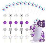 32 decorazioni per torte eleganti palline da discoteca, decorazioni colorate per torte con mini palline da discoteca, palline in schiuma rosa e viola, stelle dorate e stelle olografiche per torte di