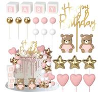 32 decorazioni per torte per bambini, con orsetto, in gommapiuma, a forma di cuore, piccola stella, decorazione per sesso reveal, tema compleanno, feste, torte, colore rosa