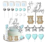 32 decorazioni per torte per bambini, in gommapiuma, a forma di cuore, piccola stella, decorazione per torte, per sesso reveal, tema compleanno, feste, torte, colore blu