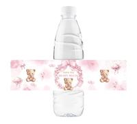32 etichette adesive per bottiglie d'acqua con scritta "Thank You Beary Much", con orsetto rosa, per compleanni, baby shower, decorazioni per feste