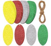 32 Etichette da Regalo Glitterate per Natale Cartellini Prezzi con Stringhe Targhette Natalizie Multicolori Targhe Artigianali per Festa Compleanno Matrimonio(Oro, Argento, Rosso, Verde,Ovale)