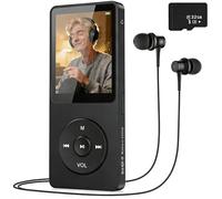 32 GB Lettore MP3 Classico - Bluetooth 5.3 riproduzione musica senza perdita Hi-FI Piccolo lettore MP3 Sport mit Kopfhörer per Bambino/Adulto Super schermo Colore leggero da 1,8", Nero