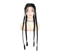 32 Inch 4 x Twist Braided Dutch Wig for Women Fishbone Braids Synthetic T Part lace front Braids Wigs Daily Use(1B)