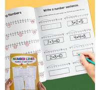 32 pagine Quaderno di esercizi di matematica di base per bambini, include linea dei numeri, addizione e sottrazione, addizione e sottrazione entro 1000, operazioni miste, esercizi di moltiplicazione e