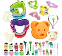 32 Pcs Tagliabiscotti per Bambini, Formine Sandwich in Acciaio Inox con Maniglia Comoda, Varie Forme Cartoni Animati con Forchette di Frutta per Torte, Toast e Dolci