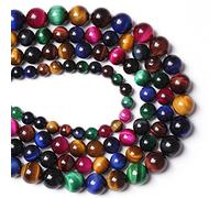 32 perline colorate in pietra naturale occhio di tigre da 12 mm, perline sfuse distanziatrici per la creazione di gioielli e braccialetti fai da te, 1 filo da 38,1 cm (11, kn)