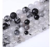 32 perline di quarzo rutilato nero naturale da 12 mm, perline per la guarigione energetica, per gioielli fai da te, bracciali, collane, per la creazione di gioielli, 32 pezzi
