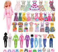 32 Pezzi Abbigliamento e Accessori per Bambole Set, Design di Moda Outfit per Bambole con Vestito Gonna a Bretelle Maglietta Stampata Tuta Manica Corta Jeans Scarpe Borsa per Bambola da 11,5 Pollici