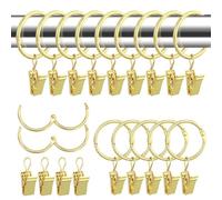32 Pezzi Anelli per Tende in Metallo con Clip, Anelli in Metallo per Tende Ganci Tendaggi in Metallo, Finestra Tenda Anello Ganci Clip per Tende di Drappeggio Anelli con Occhielli, 32mm Interno (Oro)