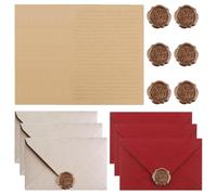 32 Pezzi Carta da Lettere e Buste Stile Vintage con 20 Carta Lettere, 6 Buste in Lino e 6 Adesivi Sigillo di Cera, per Matrimoni, Compleanni, Feste, Scrivere Invito, Appunti, Lettere, Biglietti Augur