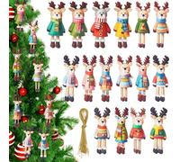 32 Pezzi Ciondolo Alce Di Natale, Pendenti in Legno Natalizi Addobbi, Addobbi Albero di Natale, Pendente Ornamenti Renne, Renne Natalizie Decorative per la Decorazione Della Casa Delle Feste