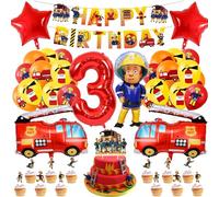 32 pezzi Decorazione per compleanno dei vigili del fuoco 3 anni | auto dei pompieri per 3 compleanni, palloncini per bambini, decorazione di compleanno, 3 anni