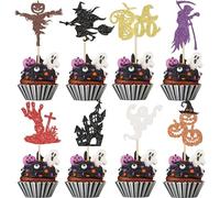 32 pezzi decorazione per torte di Halloween glitter stitch boo zucca cupcake topper per happy halloween temi festa torta decorazione baby doccia bambini compleanno feste torte decorazioni