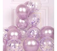 32 pezzi Decorazioni per feste AULE - Set di 30 palloncini metallici color viola chiaro e palloncini con coriandoli dorati, con 2 nastri, kit di decorazione con palloncini da 12 pollici Tagli Unicacol
