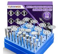 32 Pezzi Frese Diamantate Set con Custodia, con 10 dischi diamantati, set di punte da trapano con gambo da 1/8" (3 mm) per intaglio, lucidatura e taglio di pietra, vetro e ceramica