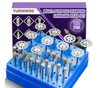 32 Pezzi Frese Diamantate Set con Custodia, Grana 60, con 10 dischi diamantati, set di punte da trapano con gambo da 1/8" (3 mm) per intaglio, lucidatura e taglio di pietra, vetro e ceramica