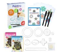 32 Pezzi Spirografo per Bambini, Scratch Art Bambini Set, Spirograph Design Set, Kit da Disegno Mandala, Blocco da Disegno Rainbow Scratch Paper per Appunti, Dise