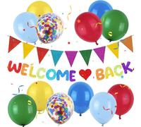 32 Pezzi Welcome Home Kit con striscione lettere Welcome Back Striscione Bentornato bandiere triangolari colorate palloncini colorati nastri per classi scolastiche feste in famiglia e feste benvenuto