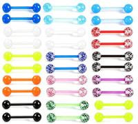 32 piercing da 16 mm che si illuminano al buio, flessibili, in acrilico | Piercing a bilanciere per capezzolo, lingua, naso, setto nasale, sopracciglio, ombelico