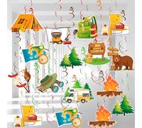 32 Pz Decorazioni Festa Campeggio da Appendere Spirali Pendenti Compleanno | Tema Bosco e Natura,Addobbi per Soffitto con Cartoncini Tenda Fuoco Orso per Party e Festeggiamenti All Aperto