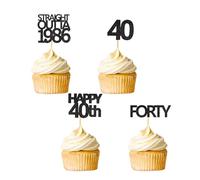 32 topper per cupcake con scritta "Happy 40th Birthday" Straight Outta 1986 glitter nero quaranta decorazioni per torte per applausi fino a 40 anni, anniversario, matrimonio, festa di compleanno
