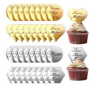 32 topper per cupcake con scritta "Happy Mother's Day", in acrilico, a specchio, per festa della mamma, decorazione per feste (festa della mamma)